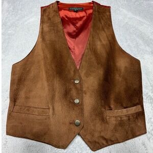 Vintage Bushwacker USA Brown Suede Leather Vest Size Medium Western Boho 90s
